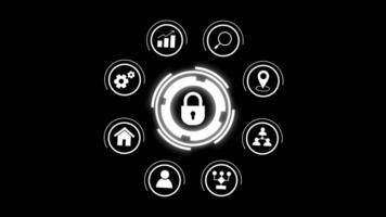 Internet network security icons animation isolated on black background video