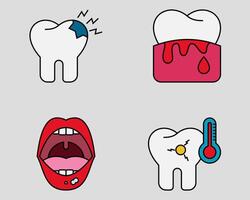 Dental icon set. Containing Toothache, bleeding gum, ulcer, sensitive teeth. filled outline icon style. vector