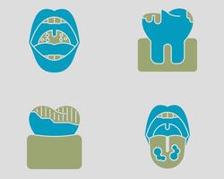 Dental icon set. Containing Tonsillitis, cavity, darkened tooth, thrush. Solid dual color icon style vector