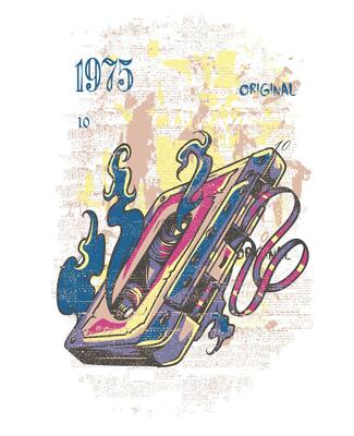 Retro 1975 Vintage Cassette Tape Graphic Tee Design Illustration