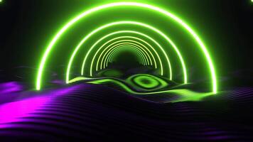 Purple and Light Green Futuristic Area with Round Neon Arches Background VJ Loop in 4K video