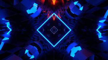 Blue and Orange Dimensional Tunnel with Neon and Mirror Pattern Background VJ Loop in 4K video
