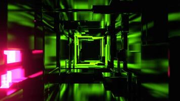 Pink and Light Green Infinite Strobe Sci Fi Corridor Made of Metal Blocks Background VJ Loop in 4K video