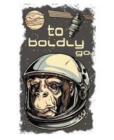 Funny Astronaut Monkey Cartoon Graphic Tee Design Art vector
