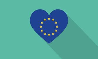 European Union Flag in a Heart Shape with Long Shadow. vector