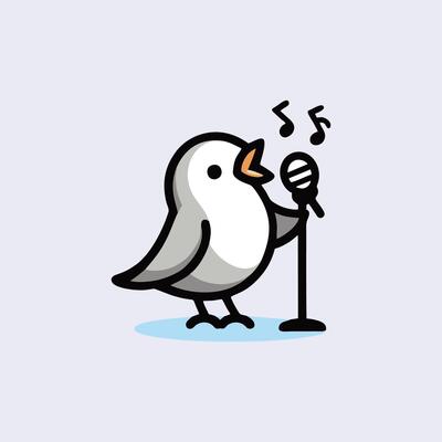 A cartoon bird singing into a microphone