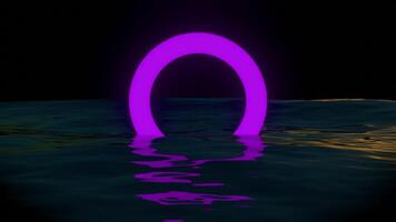 glowing neon ring reflecting on tranquil night waters loop video