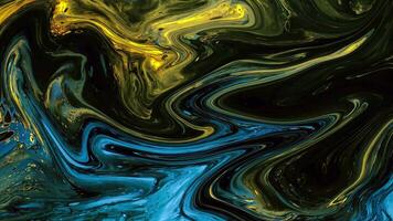 Abstract background Animation of liquid ink marble combination of yellow mixed with blue sparkling colors video