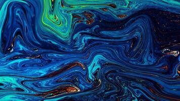 Abstract background Animation liquid ink marble combination of blue mixed green colors video