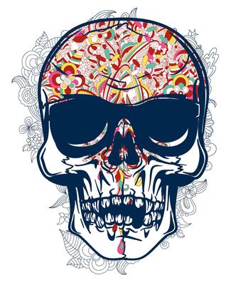 Vibrant Skull Graphic Tee Design, Colorful Edgy T-shirt Art, Retro Punk Illustration