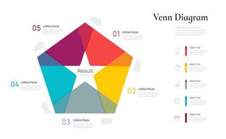 Infographic Venn diagram chart star template for business 5 parts options, presentation with venn diagram elements. vector