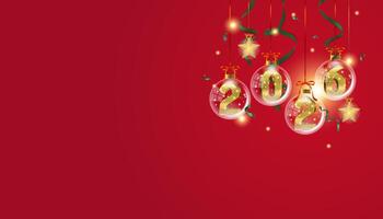 2026 red and gold hanging ornaments with green ribbon new year desktop background horizontal vector