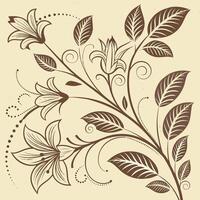 Seamless Elegant Hand Drawn Floral Art with Decorative Leaves and Swirls on Beige Background vector