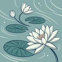 Elegant white water lilies floating on calm water with lily pads vector