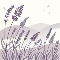Delicate lavender field with gentle butterflies and rolling hills vector