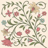 Seamless Floral Pattern with Hand Drawn Flowers and Swirling Greenery on Beige Background vector