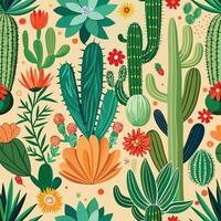 Vibrant cactus and succulent seamless pattern vector