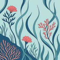 Stylized underwater scene with coral and seaweed in pastel tones vector