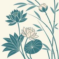 Serene bamboo and lotus flowers in a minimalist style vector