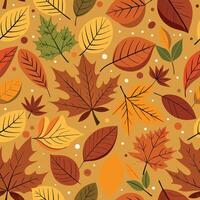 Seamless Autumn Leaves Pattern with Colorful Fall Foliage on Warm Orange Background vector