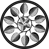 Circular black and white leaf mandala design vector
