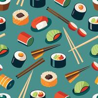 Seamless Sushi Pattern with Chopsticks Colorful Japanese Food Digital Design vector