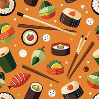 Colorful seamless pattern of sushi and chopsticks vector
