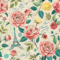 Romantic parisian roses seamless pattern vector