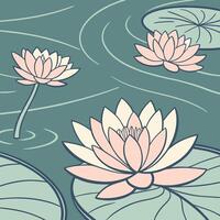 Serene water lilies bloom on a calm pond with gentle ripples vector