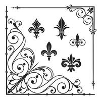 High quality set of thirty five black ornamental graphic designs for print and digital use vector