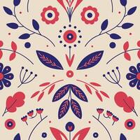 Seamless pattern with red and blue floral design vector