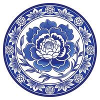 Elegant blue and white porcelain plate design for high resolution printing vector