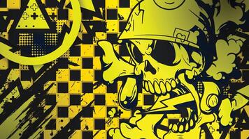 a skull and a checkered background with a yellow background vector