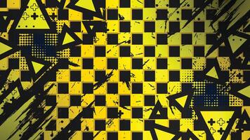 Yellow Grunge Checkerboard with Abstract Triangle and Halftone Elements Background vector