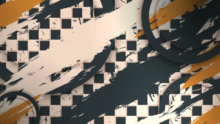 Modern Grunge Abstract Checkerboard Background with Brush Stroke and Circle Elements