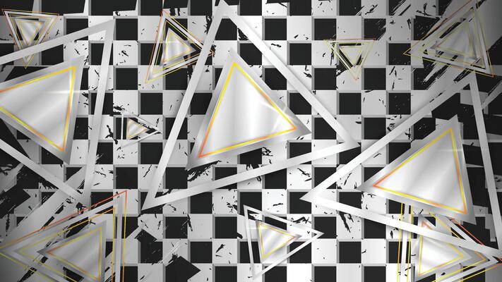 Abstract Futuristic Geometric Triangle Pattern with Metallic Checkerboard Background