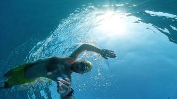 Underwater View Of The Swimmer During The Intense Training In The Lake video