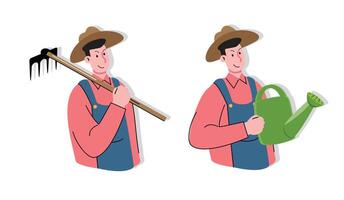 Farmer with Rake and Watering Can vector