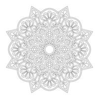 Contour drawing of a mandala on a white background coloring book page, file vector