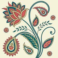 Intricate paisley flower design with teal coral and cream colors vector