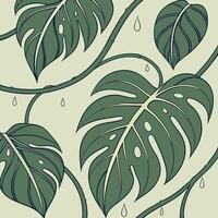 Elegant Monstera Leaf Pattern with Water Droplets for Decorative Use vector
