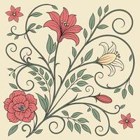 Victorian floral tapestry design with vines and scrolls style vector