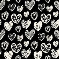 Grunge heart semless pattern on black background. Felt pen doodle heart pattern. Marker pen hand drawn hearts romantic design for fabrics, textile, wrapping paper, romantic packaging vector
