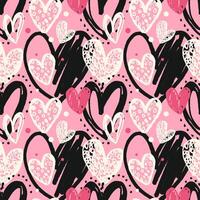 Modern grunge heart pattern. Funky marker drawn hearts seamless pattern. Playful romantic hearts pattern on pink backgound for fabrics, textile, wrapping paper, packaging vector