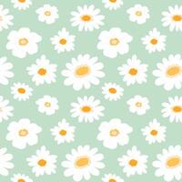 Floral pattern with chamomile flowers on light green background. Flat daisy seamless pattern for textile, fabrics, wrapping paper, prints, home decor vector