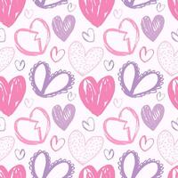 Abstract grunge chic heart pattern. Funky marker drawn love pattern. Soft pastel hearts seamless pattern. Playful romantic hearts pattern for fabrics, fashion, wrapping paper, packaging. Pink and vector
