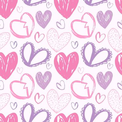 Abstract grunge chic heart pattern. Funky marker drawn love pattern. Soft pastel hearts seamless pattern. Playful romantic hearts pattern for fabrics, fashion, wrapping paper, packaging. Pink and