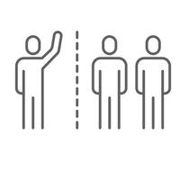 Social isolation icon outline style. A single person separated by dotted line from two others representing exclusion, distancing, or loneliness. Thin line symbol illustration. Editable stroke vector