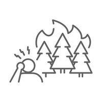 Stressed Person Forest Fire Icon. Editable Stroke Outline. Climate Anxiety Symbol. Environmental Disaster Concept. Burning Trees and Panic Reaction. vector