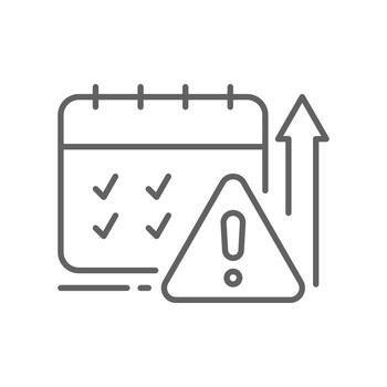 Burnout Tracker Icon, Calendar with Rising Workload and Warning Symbol, Editable Stroke Outline Design for Task Overload, Deadline Stress, and Productivity Pressure vector